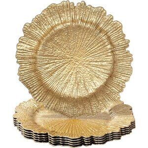 Round 13" Gold Charger Plates, Set of 6, Reef Plate Chargers for Dinner Plates